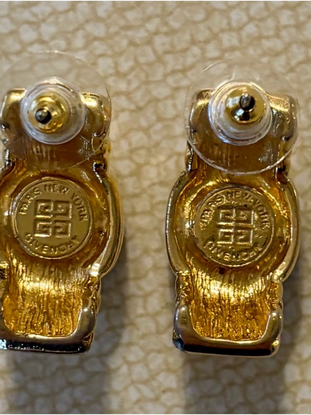 Vintage Givenchy Stamped Gold-Tone Earrings with Deep Purple Accents - Picture 8 of 9